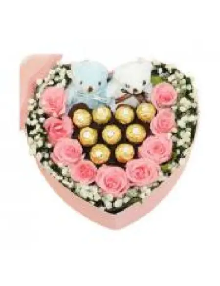 9巧克力9粉玫瑰精品礼盒巧克力鲜花