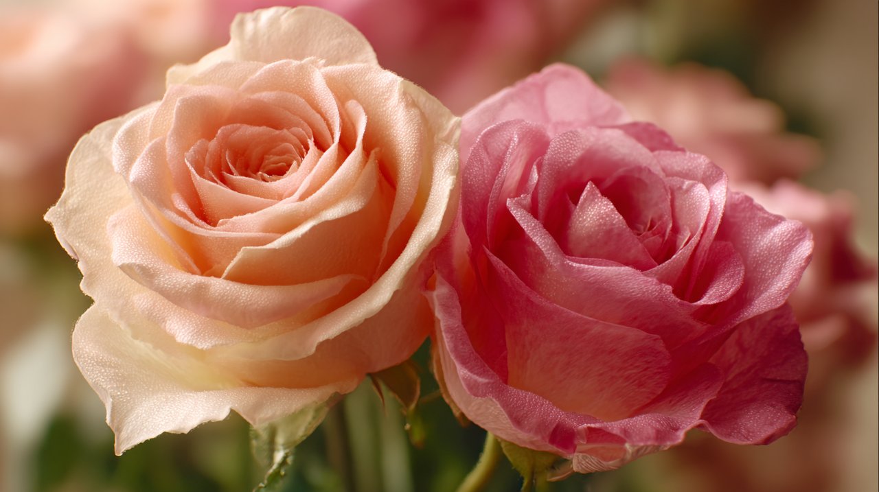Two types of pink roses side by side, showing subtle differences.