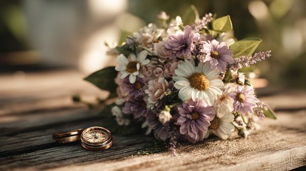A personalized flower bouquet with a small, unique trinket.