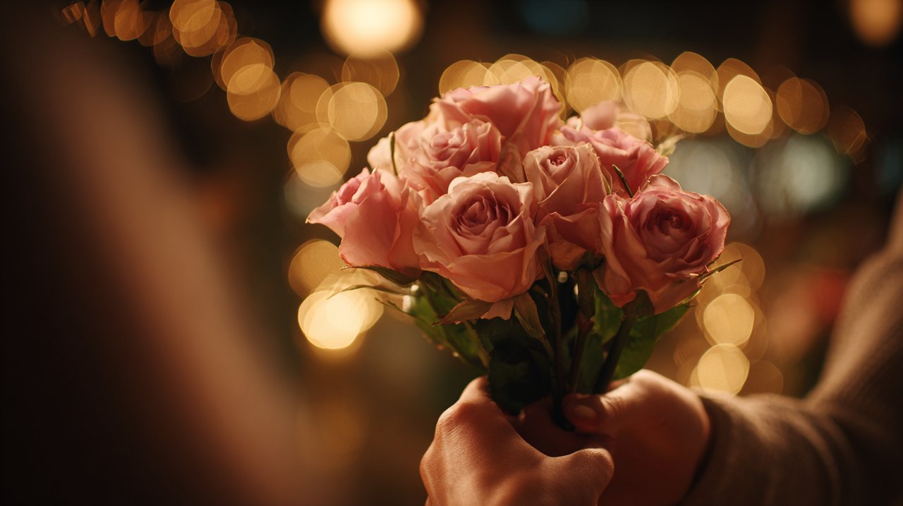 Champagne roses during a proposal