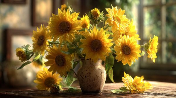 A vibrant bouquet of sunflowers radiating warmth and vitality.