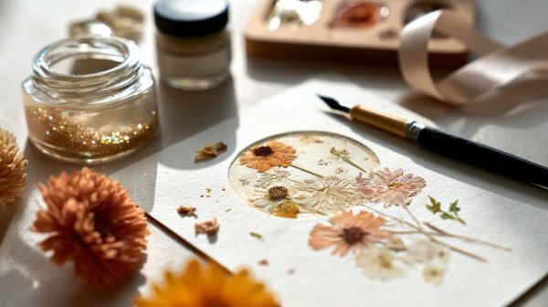 Handmade Mid-Autumn Festival blessing card with crafting materials.