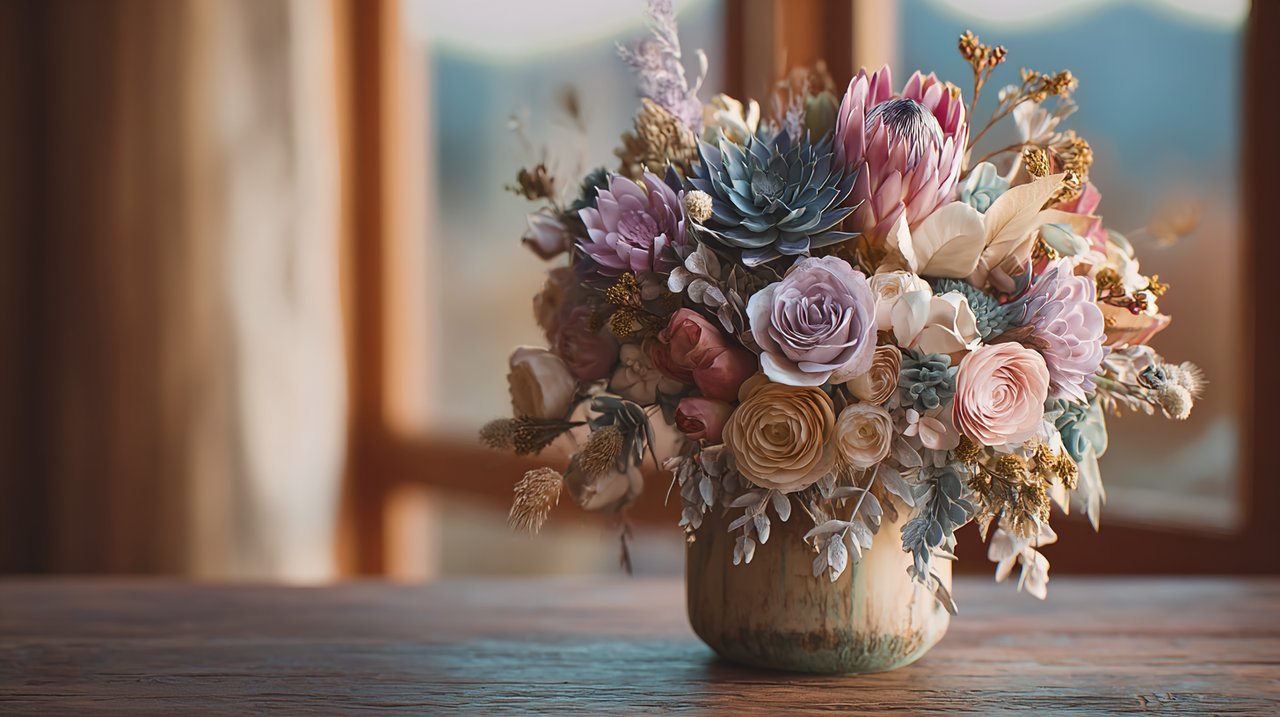 A unique, custom-designed flower bouquet.