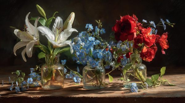 Various flower arrangements symbolizing different stages of a relationship.