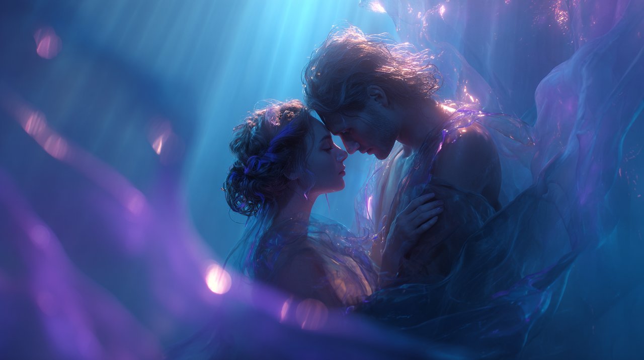 An artistic representation of two water signs connecting deeply.