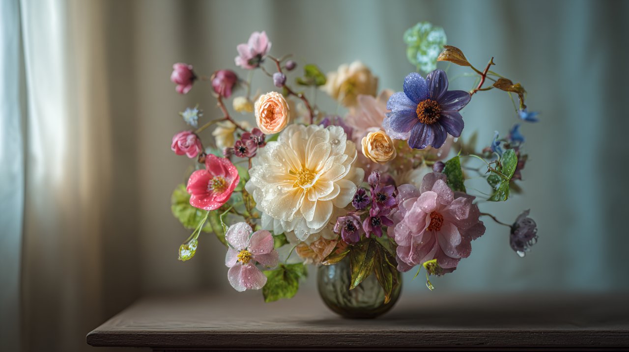 A sophisticated, artfully arranged bouquet of various flowers, symbolizing complex emotional storytelling.