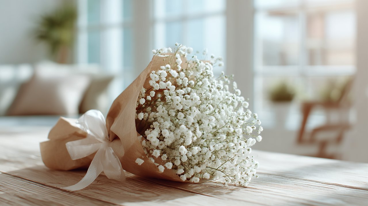 Delicate bouquet of pure white baby's breath.