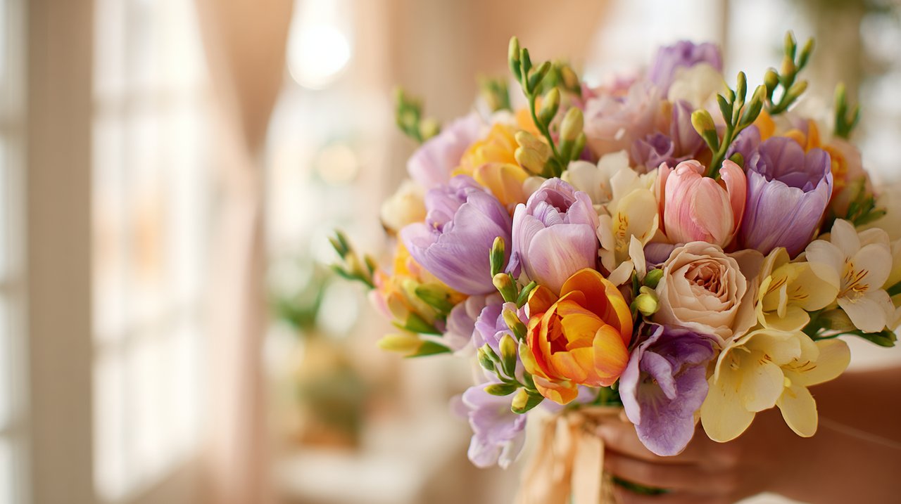 A pair of hands holding a personalized bouquet, representing thoughtful care.