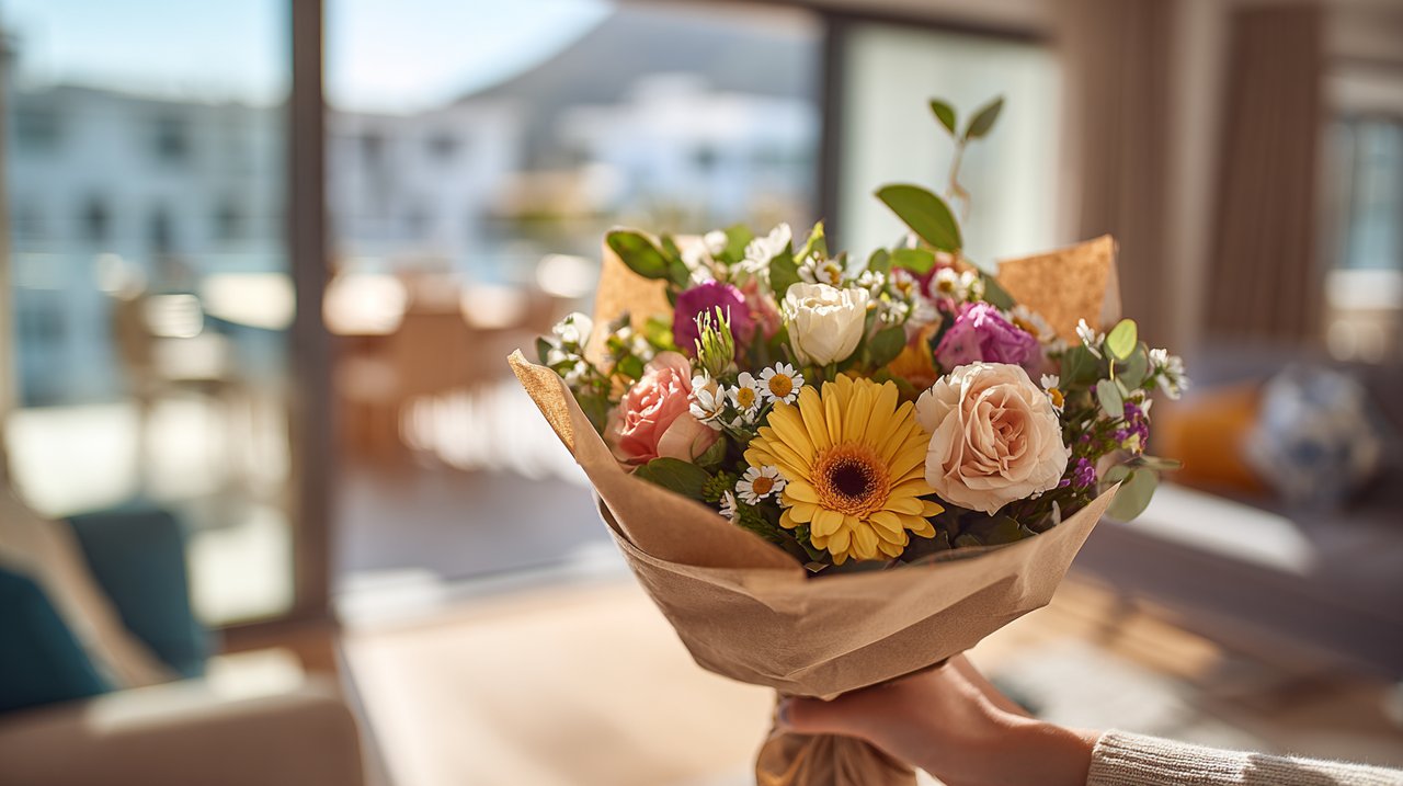 From recipient's view, receiving a beautiful, universally appealing flower bouquet.
