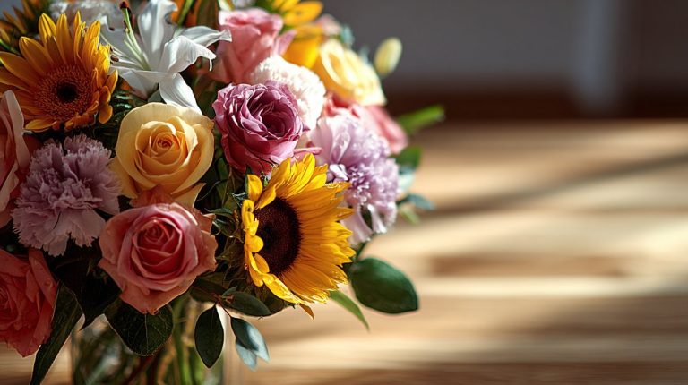A thoughtfully arranged mixed bouquet of birthday flowers.