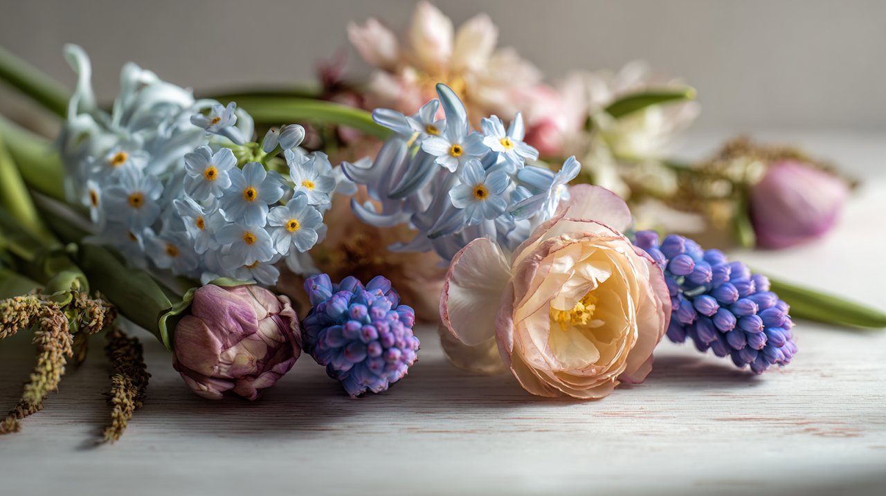 A collection of symbolic flowers with natural lighting.