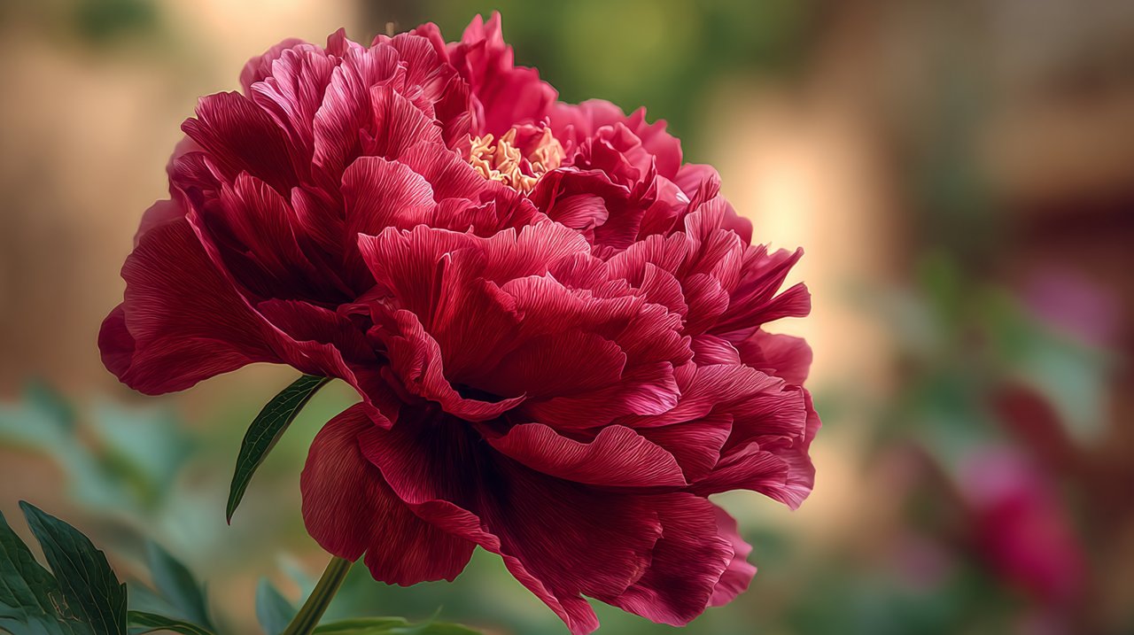 A magnificent red peony symbolizing prosperity and grandeur.