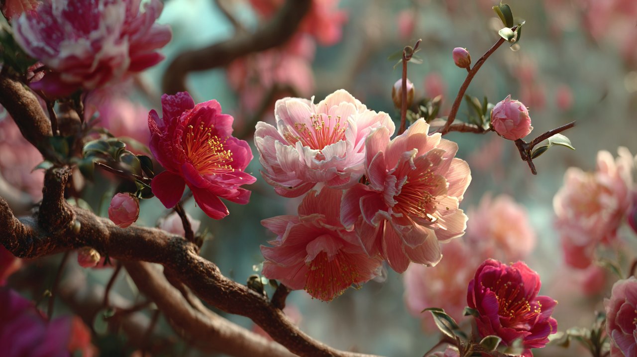 Symbolic representation of China's national flower debate with various traditional flowers.
