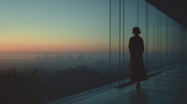 A person with an open posture, looking at an expansive view, symbolizing broadened understanding.