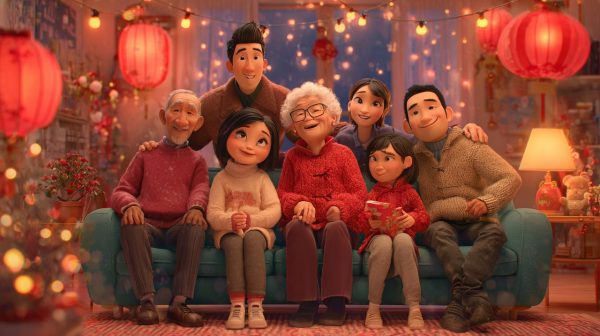A warm and festive Chinese New Year scene.