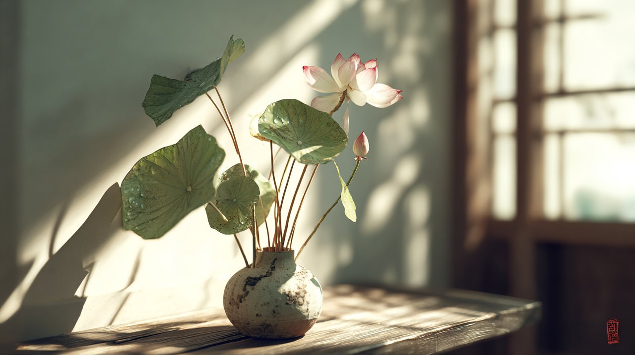 A natural arrangement of calamus and lotus flowers for Dragon Boat Festival.