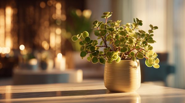 Portulacaria afra plant in a bright living room.