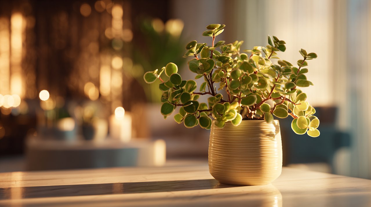 Portulacaria afra plant in a bright living room.