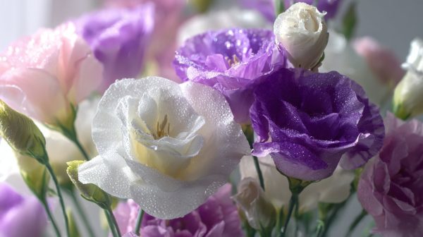 A vibrant and elegant bouquet of Eustoma flowers.