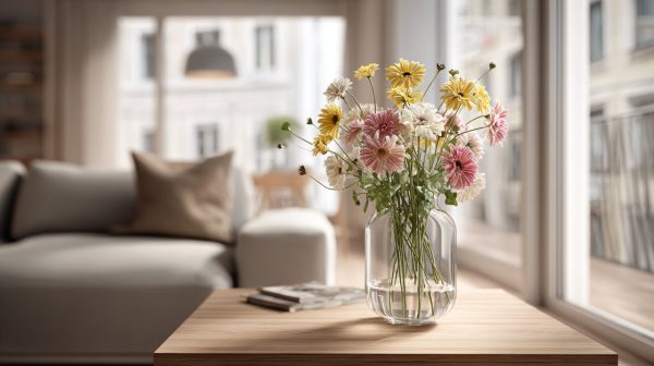 African daisies brightening a modern living room.