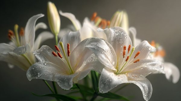 A pristine white lily bouquet, symbolizing purity and elegance.