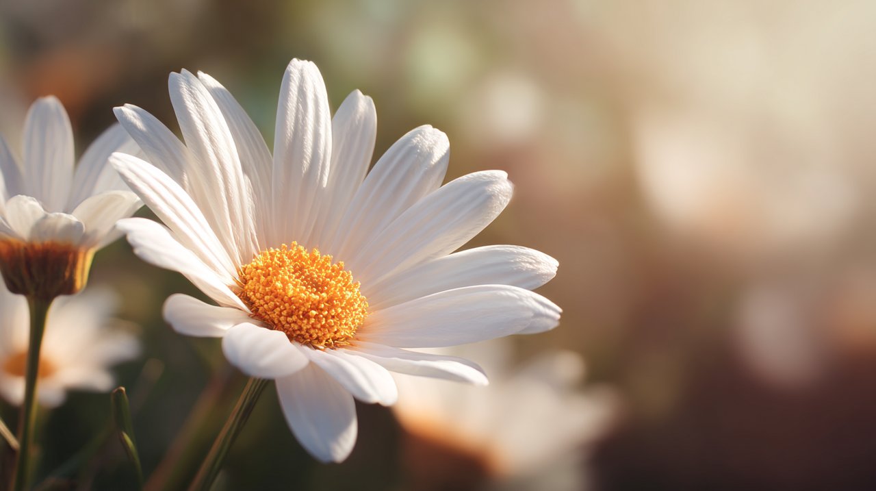 A close-up of a beautiful white Margarite flower.