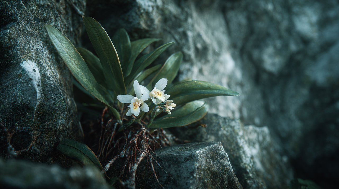 Close-up of a stone orchid flower blooming.