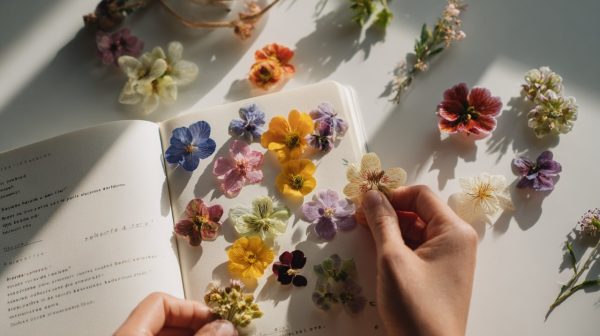 Hands organizing flowers, creating a personalized flower preference archive.