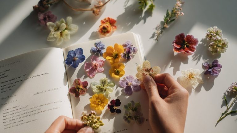 Hands organizing flowers, creating a personalized flower preference archive.