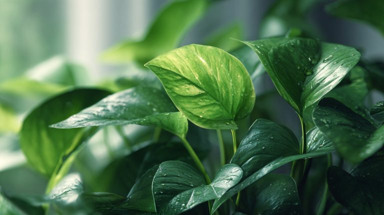 Vibrant Pothos plant with lush green leaves.