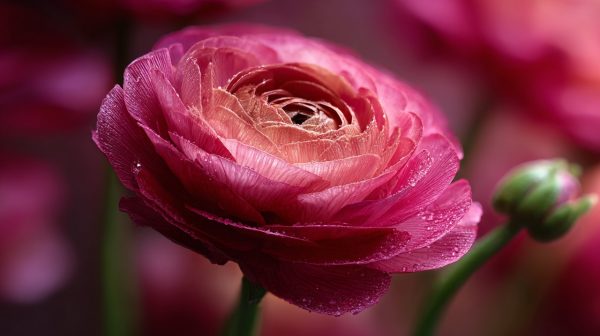 Close-up of a pink Ranunculus flower