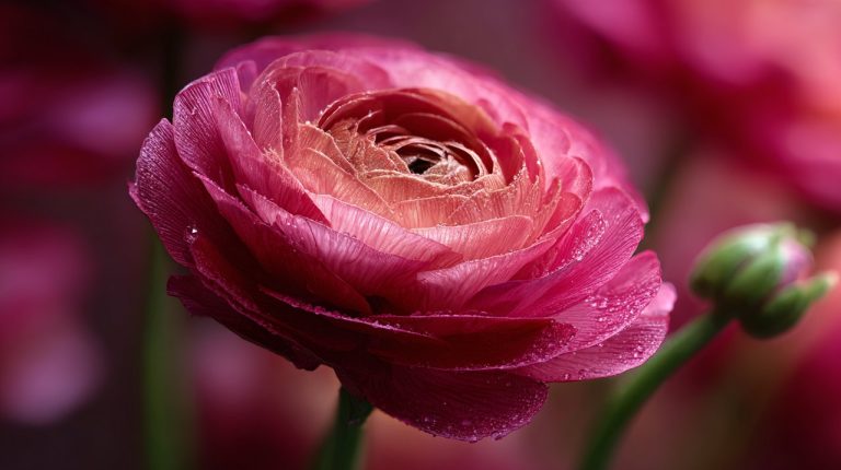 Close-up of a pink Ranunculus flower