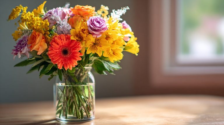 An elegant bouquet of unique flowers on a modern table.