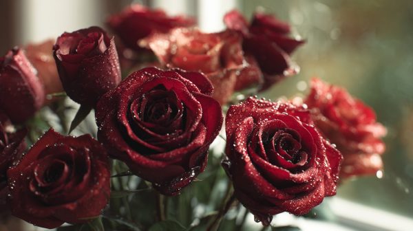 A vibrant bouquet of deep red roses.