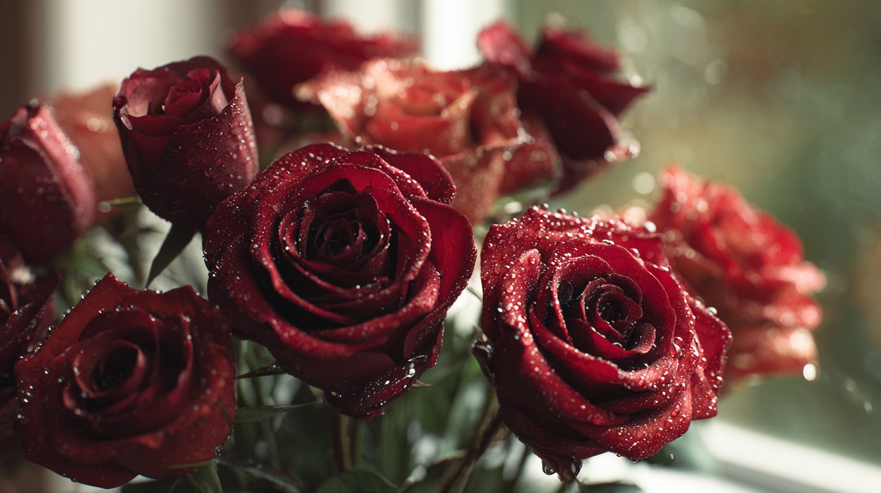 A vibrant bouquet of deep red roses.