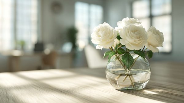 White roses arranged to symbolize new beginnings and hope.
