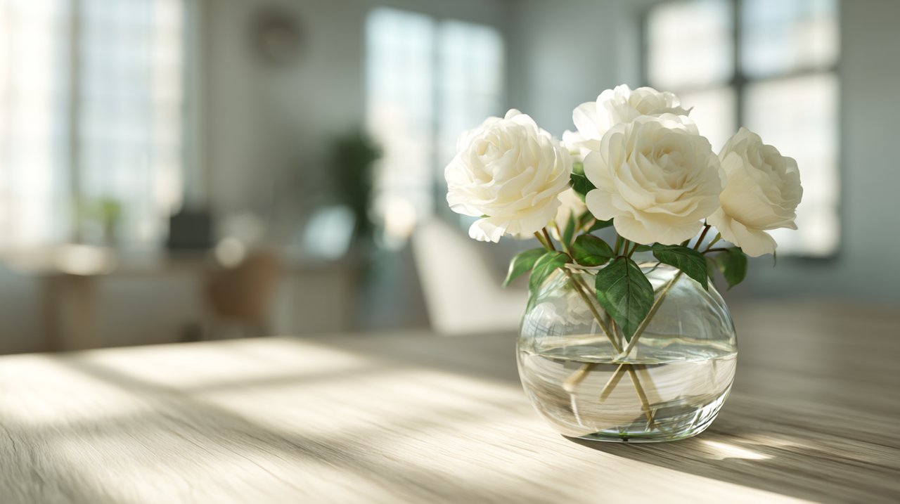 White roses arranged to symbolize new beginnings and hope.