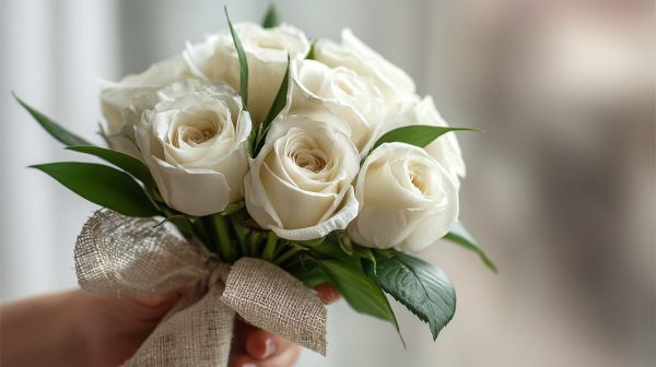 An elegant bouquet of white roses, conveying pure love and commitment.