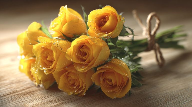 A vibrant bouquet of fresh yellow roses.